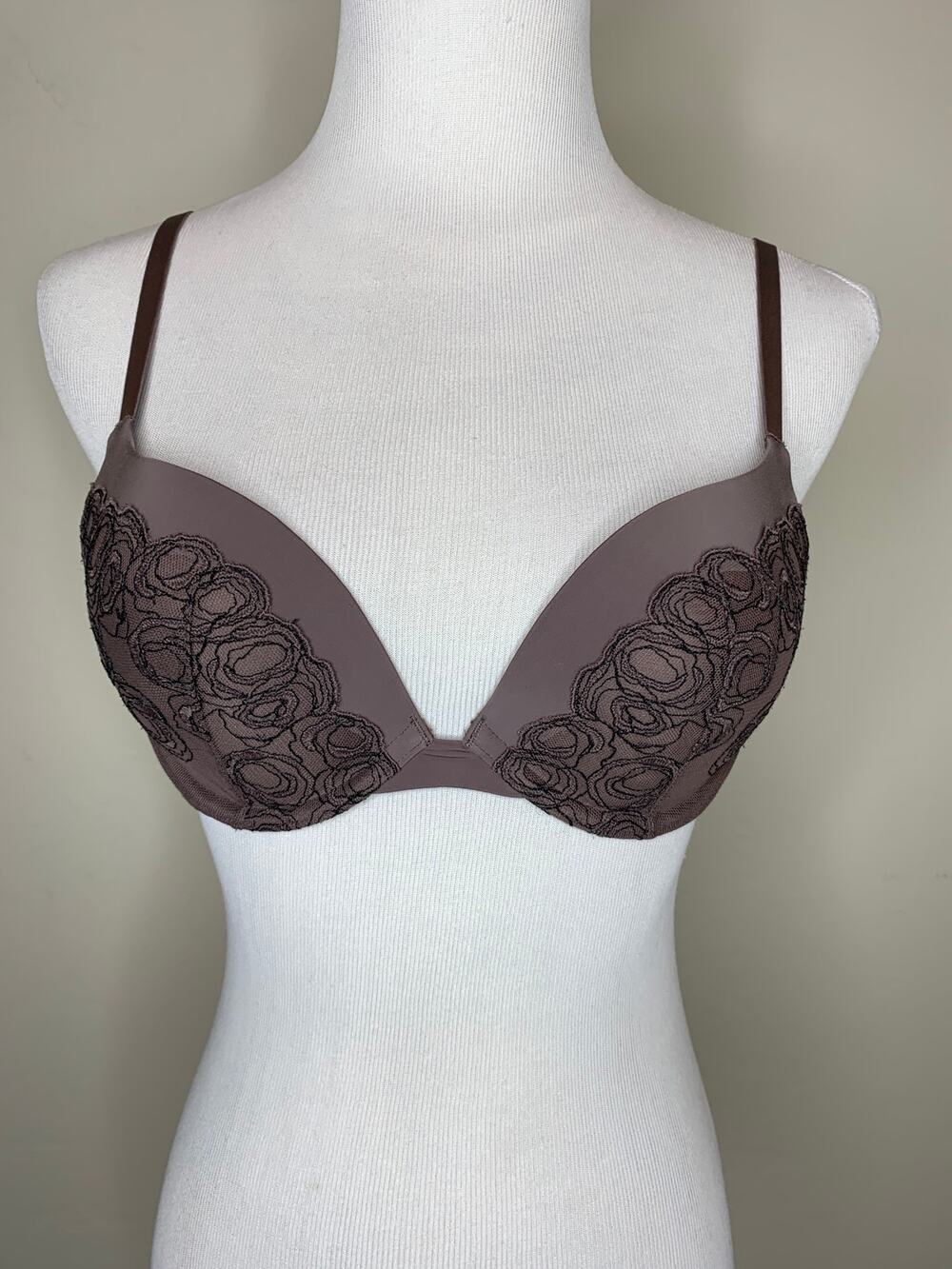 Calvin Klein Taupe Lace Mesh Lined Underwire Bra Sz 34B